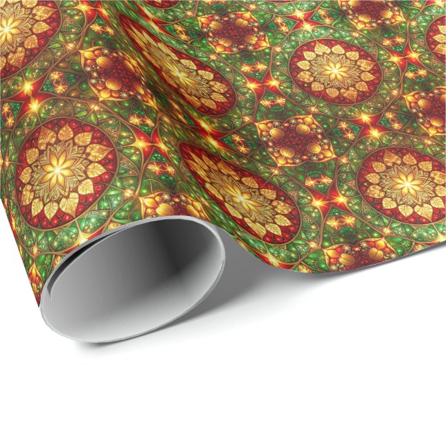Papel De Presente Decorative Red Green Holiday Wrapping Paper (Ponta do rolo)