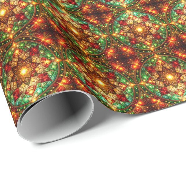 Papel De Presente Decorative Red Green Holiday Wrapping Paper (Ponta do rolo)