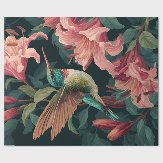 Papel de Presente Decorativo Beija-flor Floral (Aberto)