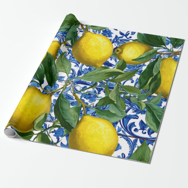 Papel de Presente Decorativo Limão Mediterrâneo (Desenrolado)