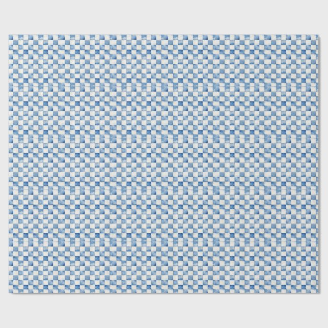 Papel de Presente Decorativo Xadrez Azul (Aberto)