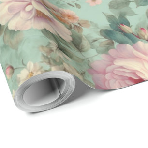Papel De Presente Decoupage Aquático de Rosa Floral Vintage