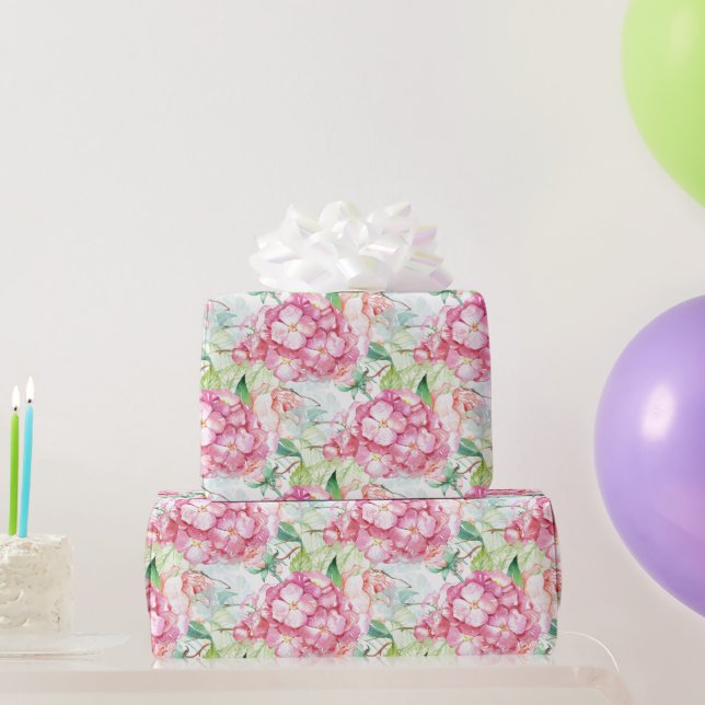 Papel De Presente Decoupage Artesanal de Hortênsia Rosa Pastel ou (Presentes para festas)