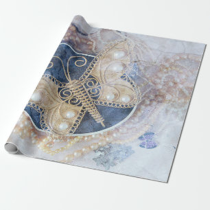 Papel De Presente Decoupage Branca Dourada de Casamento de Borboleta