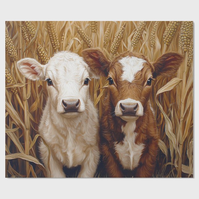 Papel De Presente Decoupage de Campo de Vitelos de Vaca em Cubo (Aberto)