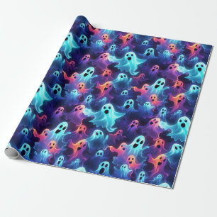 Papel De Presente Decoupage de Halloween Azul-Roxo Azul-Fantasma