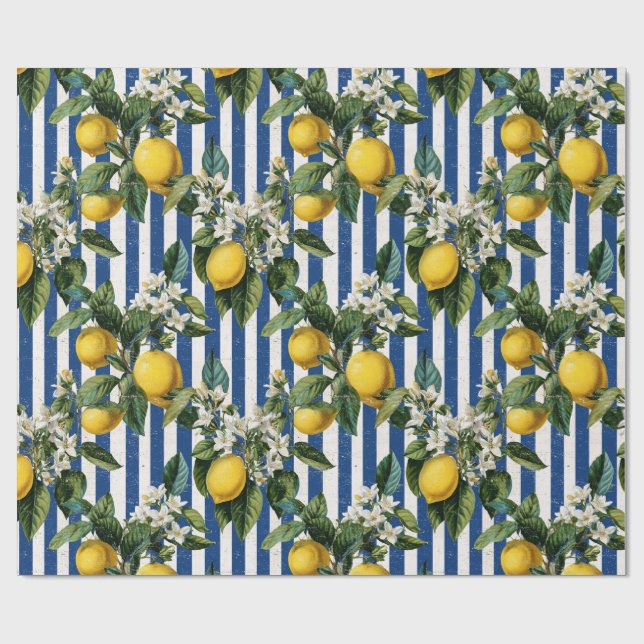 Papel De Presente Decoupage de Limões Mediterrâneos Vintage (Aberto)