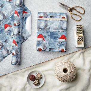 Papel De Presente Decoupage de Natal de Esquilo de Papais noeis Boni