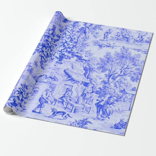 Papel De Presente Decoupage do Estilo Russo do Toile Branco Azul Fra (Desenrolado)