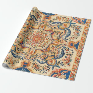 Papel De Presente Decoupage Laranja Azul Barroco Italiano Elegante