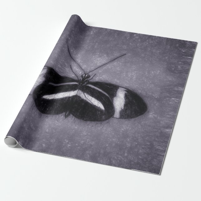 Papel De Presente Decoupage Vitoriana Preta de Borboleta Preta (Desenrolado)