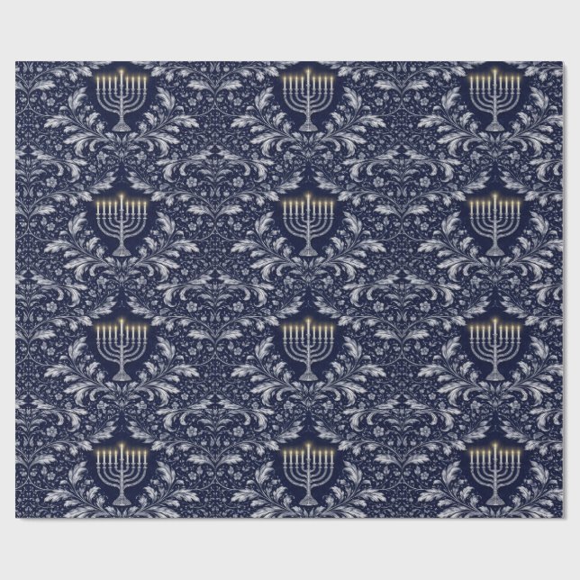 Papel De Presente Deep Navy Menorah William Morris Pattern (Aberto)
