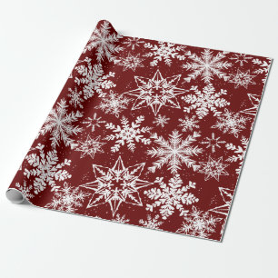 Papel De Presente Deep Red Winter Wonderland Snowflake Padrão