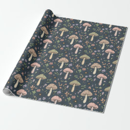 Papel De Presente Deep Slate Blue Moody Mushroom Seamless Pattern