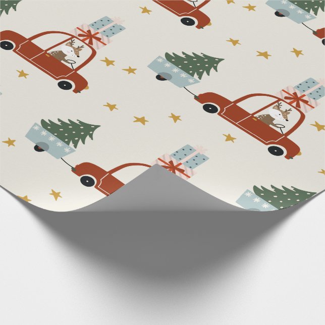 Papel De Presente Deer Christmas Tree Illustration Wrapping Paper (Ponta)