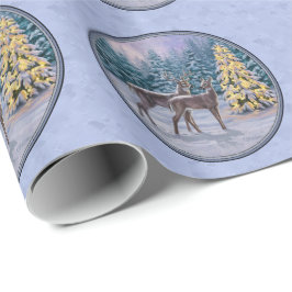 Papel De Presente Deer e Árvore de Natal Blue