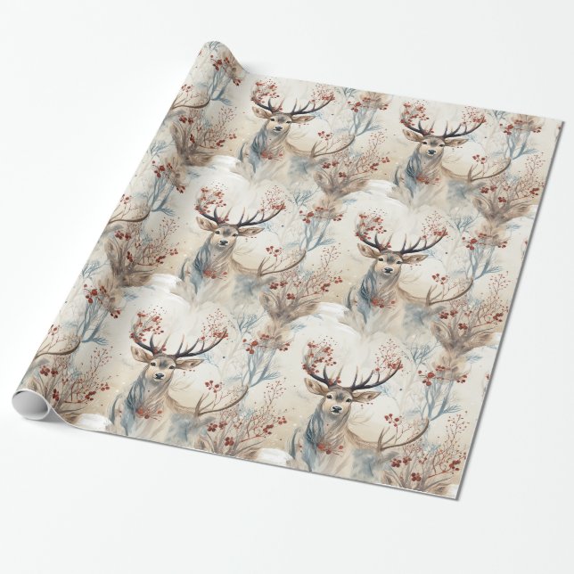 Papel De Presente Deer Hunting Christmas Antlers (Desenrolado)