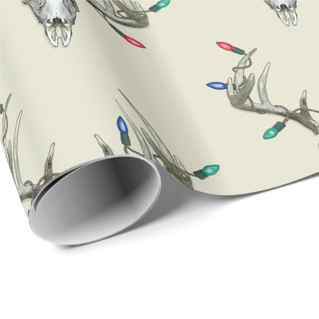 Papel De Presente Deer Hunting Christmas Lights in Antlers Wraps (Ponta do rolo)