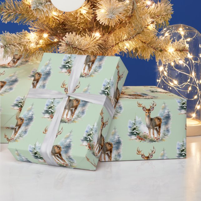 Papel De Presente Deer In the Woods Pattern Wrapping Paper (Feriados)