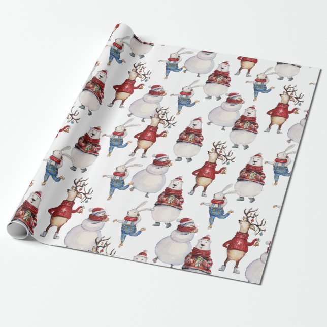 Papel De Presente Deer Snowman Rabbit Bear Natal Gift (Desenrolado)