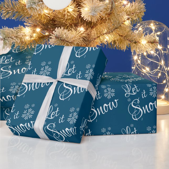 Papel De Presente Deixe Nevar Azul Branco Floco de Neve Natal (Feriados)