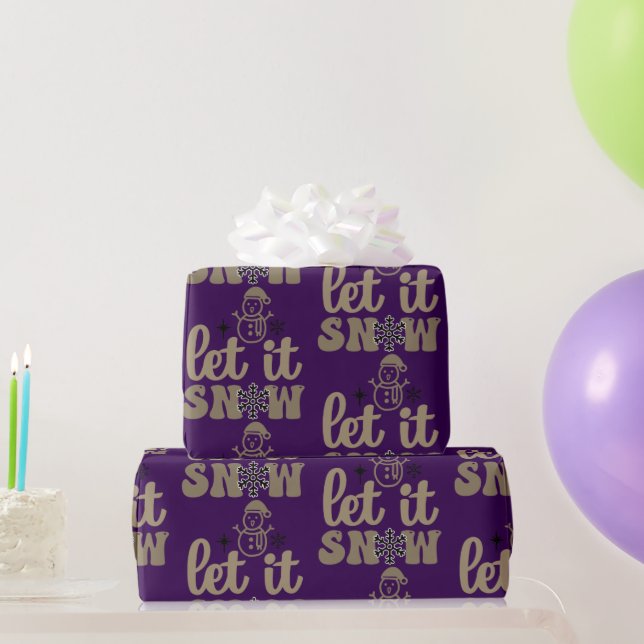 Papel De Presente Deixe-o nevar no Natal roxo (Presentes para festas)