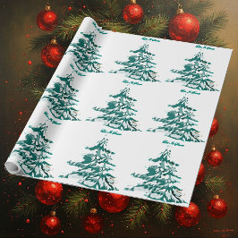 Papel De Presente Deixem-na Neve Aquarela Inverno Árvore de Natal