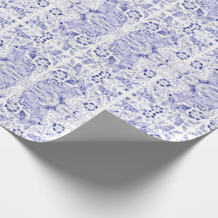 Papel De Presente Delft Blue Bunny Rabbit Birds Dedham Páscoa