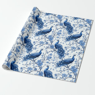 Papel De Presente Delft Blue Vintage Blue Chinoiserie Peacock