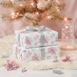 Papel De Presente Delicada Poinsettia Rosa Botânica de Inverno TMF26