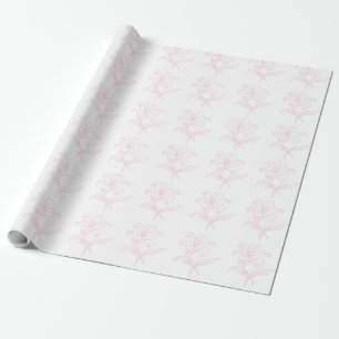 Papel De Presente Delicado Floral de Lírio Rosa em Linhas Artísticas