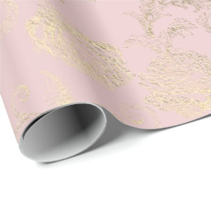 Papel De Presente Delicado Foxier Blush Rosas Rosa Flóridas Douradas