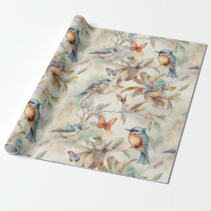 Papel De Presente delicado fundo floral com aves