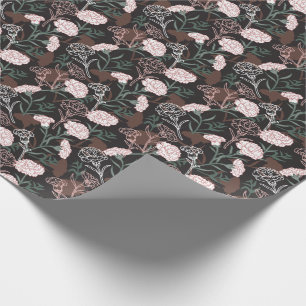 Papel De Presente Delicar Cravos Rosa com Folhas Verdes Florais