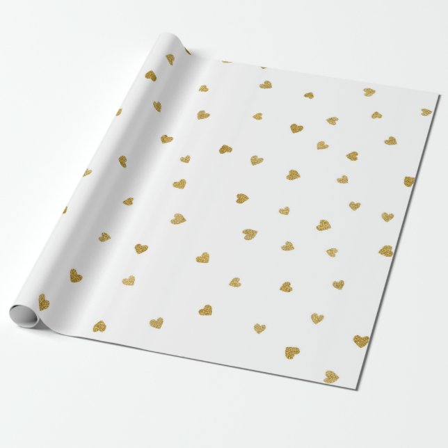 Papel De Presente Delicar Dourado Sepia Hearts Confetti White Favor (Desenrolado)