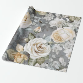 Papel De Presente Delicar Rosas Brancas Vintage