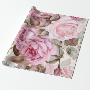 Papel De Presente Delicar Rosas Rosa Vintage