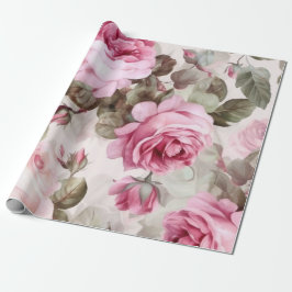 Papel De Presente Delicar Rosas Rosa Vintage