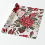 Papel De Presente Delicar Rosas vermelhas e branco cor-de-rosa com i<br><div class="desc">Belo presente de Vintage Pink White e Rosas vermelhas num fundo cremoso. Perfeito para um casamento ou chá de panela.</div>