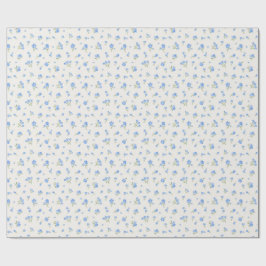 Papel De Presente Delicate Vintage Elegante Padrão Floral Azul