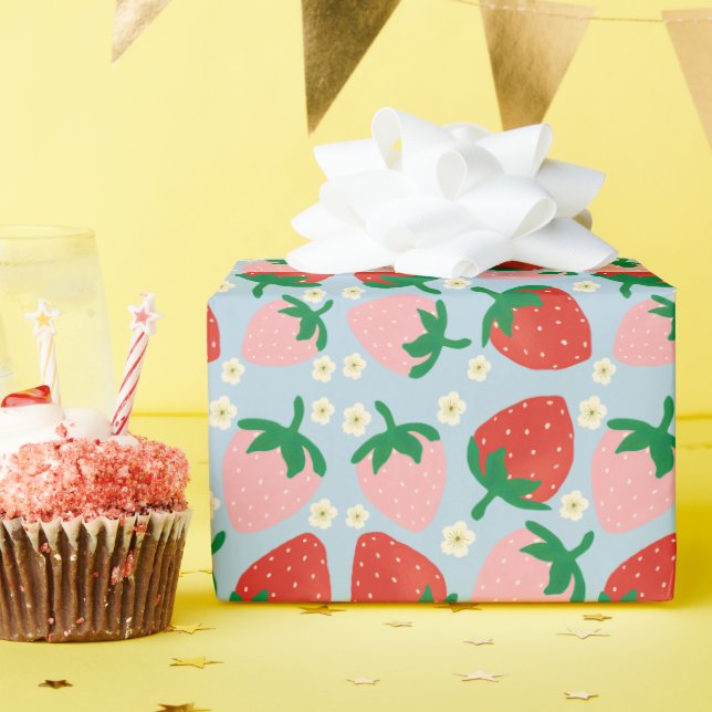 Papel De Presente Delícias de Frutas Azul Pastel (Festa de aniversário)
