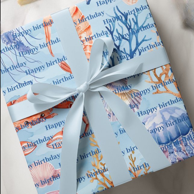 Papel De Presente Delícias de recifes de coral de aquarelas náuticas (Criador carregado)