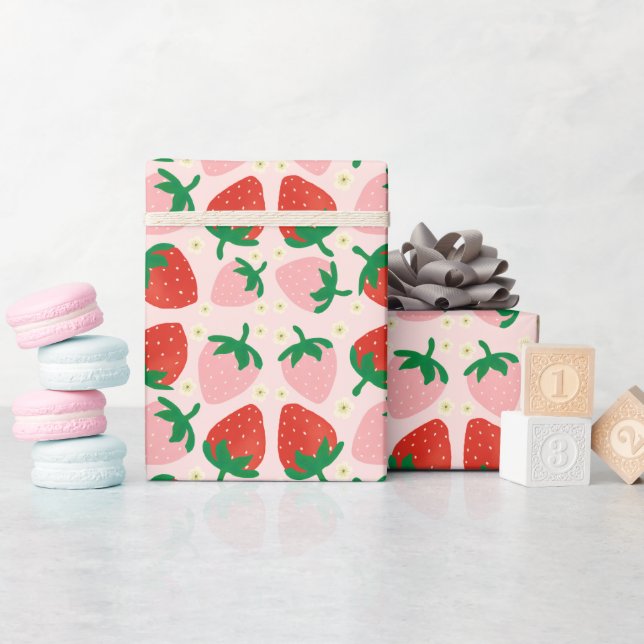 Papel De Presente Delícias Doces de Frutas Rosa Suave (Chá de bebê)