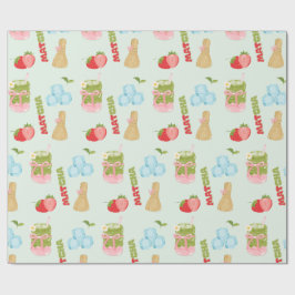 Papel De Presente Delicioso Matcha de Morango com Fita 