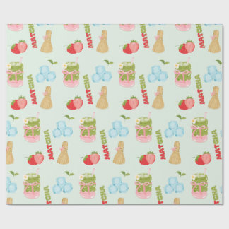 Papel De Presente Delicioso Matcha de Morango com Fita
