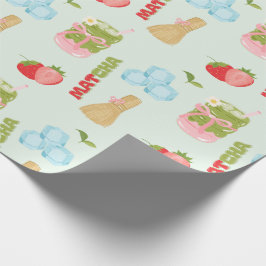 Papel De Presente Delicioso Matcha de Morango com Fita 