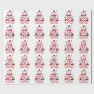 Papel De Presente Delicioso Milkshake de Morango Rosa