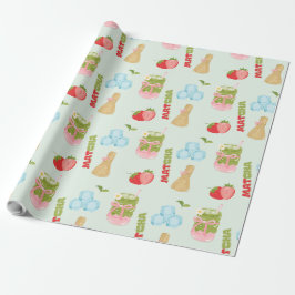 Papel De Presente Delicioso Morango Matcha com Fita