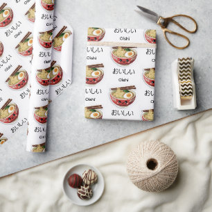 Papel De Presente Delicioso Ramen; Tigela de Ramen Kawaii