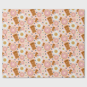 Papel De Presente Deliciosos Donuts de Bacon com Ovos Rosa Seamless